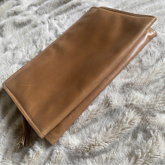 VTG Bottega Veneta Leather Clutch Purse 90s Tan Camel Bag Tassel Vintage - Picture 3 of 6